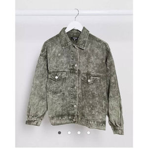 Missguided oversized 80's denim jacket in khaki acid wash (US 6)